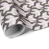 Witte Cartoon Goose Geometric Pattern Dark Grey Cadeaupapier (Rol Hoek)