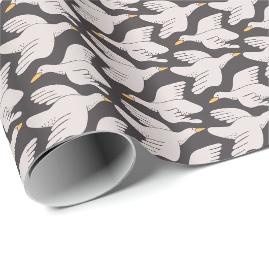 Witte Cartoon Goose Geometric Pattern Dark Grey Cadeaupapier (Rol Hoek)