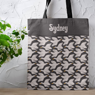 Witte Cartoon Goose Geometric Pattern Gepersonalis Tote Bag