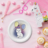 Witte Cartoon Kat met ballonnen Papieren Bordje (Feest)