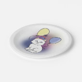 Witte Cartoon Kat met ballonnen Papieren Bordje (Gekanteld)