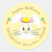 Witte cartoon konijnengeel omhulsel ronde sticker (Voorkant)