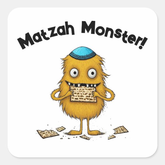 Witte Cartoon Matzah Monster Pascha Sticker (Voorkant)