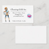 Witte Cartoon Meisje Huis schoonmaakdienst Visitekaartje (Voorkant / Achterkant)