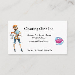 Witte Cartoon Meisje Huis schoonmaakdienst Visitekaartje