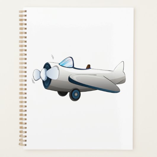 Witte Cartoon Propeller Vliegtuig Retro Stijl Vint Planner (Voorkant)