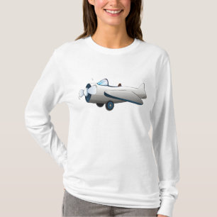 Witte Cartoon Propeller Vliegtuig Retro Stijl Vint T-shirt