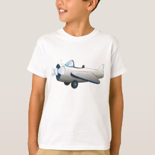 Witte Cartoon Propeller Vliegtuig Retro Stijl Vint T-shirt
