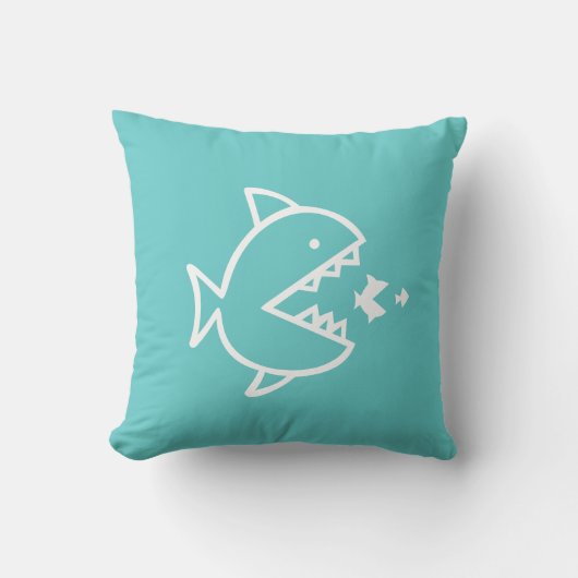 witte CARTOON VIS op turquoise blauwe kussen (Voorkant)