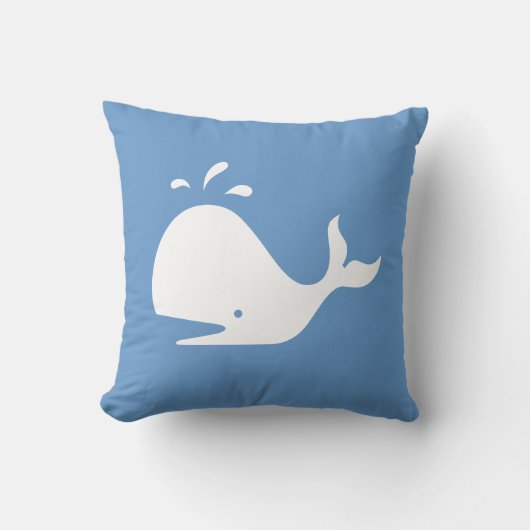 witte CARTOON walvis op blauwe kussen (Voorkant)