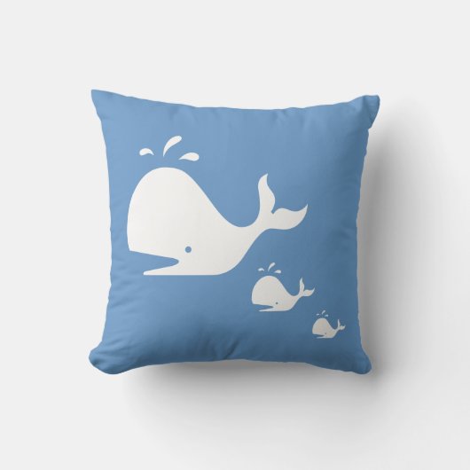 witte CARTOON walvis op blauwe kussen (Voorkant)