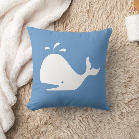 witte CARTOON walvis op blauwe kussen (Deken)