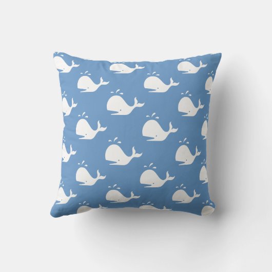 witte CARTOON walvis op blauwe kussen (Achterkant)