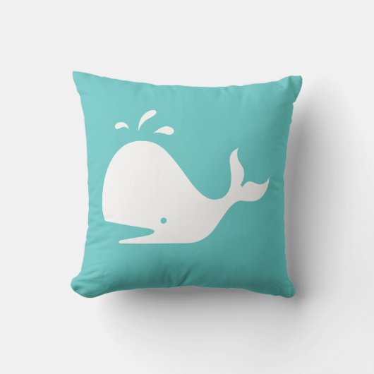 Witte CARTOON walvis op blauwgroen blauw kussen (Voorkant)
