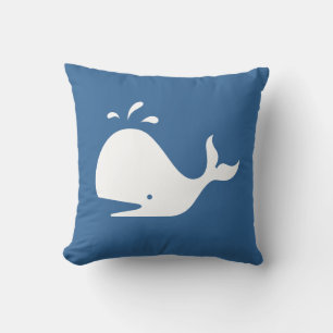 witte CARTOON walvis op een middelblauwe kussen