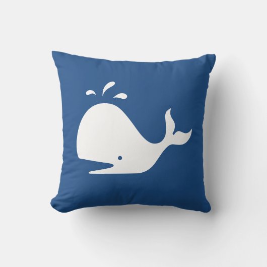 witte CARTOON walvis op middelgrote blauwe kussen (Voorkant)