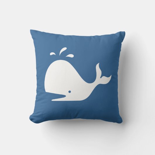 witte CARTOON walvis op middelgrote blauwe kussen (Voorkant)