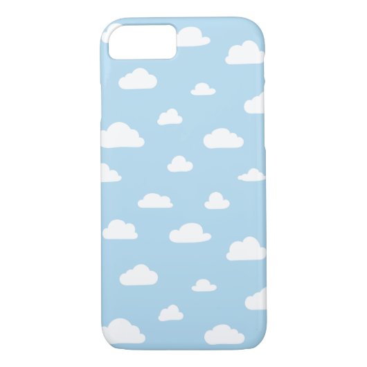 Witte Cartoon wolken op blauw achtergrondpatroon Case-Mate iPhone Case (Achterkant)
