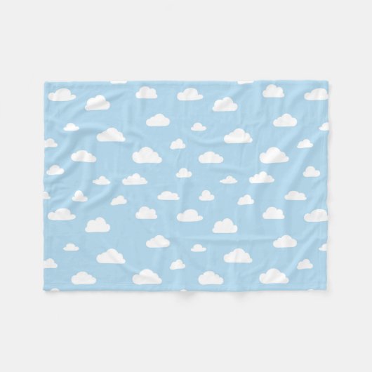 Witte Cartoon wolken op blauw achtergrondpatroon Fleece Deken (Voorkant (Horizontaal))