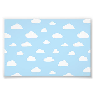Witte Cartoon wolken op blauw achtergrondpatroon Foto Afdruk