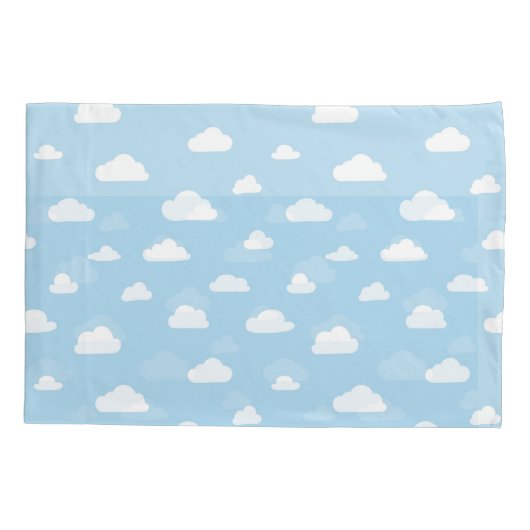 Witte Cartoon wolken op blauw achtergrondpatroon Kussensloop (Achterkant)