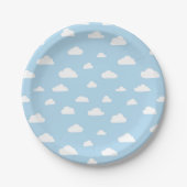 Witte Cartoon wolken op blauw achtergrondpatroon Papieren Bordje (Voorkant)