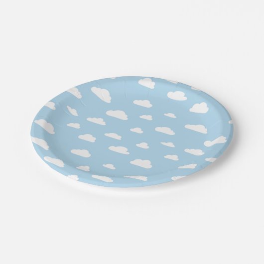 Witte Cartoon wolken op blauw achtergrondpatroon Papieren Bordje (Gekanteld)