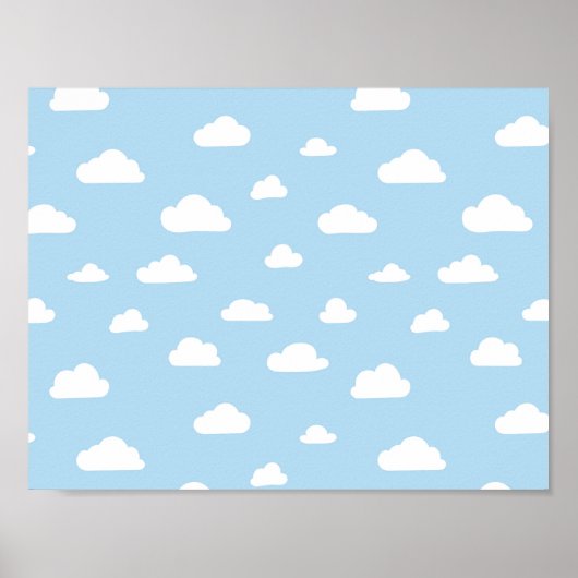 Witte Cartoon wolken op blauw achtergrondpatroon Poster (Voorkant)