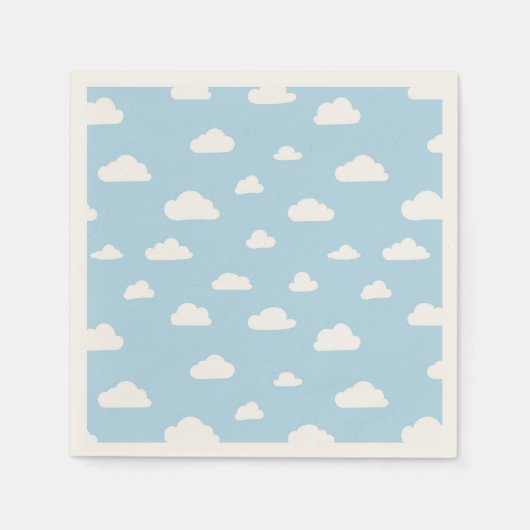 Witte Cartoon wolken op blauw achtergrondpatroon Servet (Voorkant)