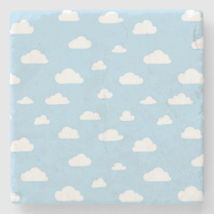 Witte Cartoon wolken op blauw achtergrondpatroon Stenen Onderzetter