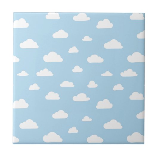 Witte Cartoon wolken op blauw achtergrondpatroon Tegeltje (Voorkant)