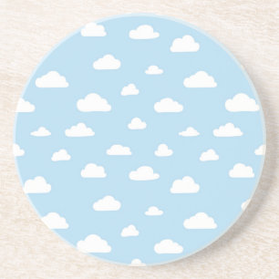 Witte Cartoon Wolken op Blauwe Achtergrond Patroon Zandsteen Onderzetter