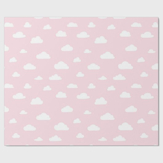 Witte Cartoon wolken op roze achtergrondpatroon Cadeaupapier (Vlak)