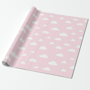 Witte Cartoon wolken op roze achtergrondpatroon Cadeaupapier