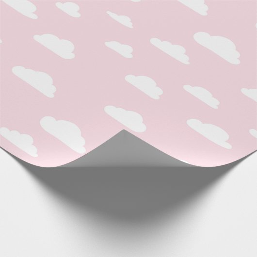 Witte Cartoon wolken op roze achtergrondpatroon Cadeaupapier (Hoek)