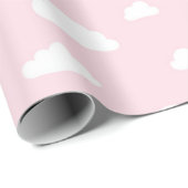 Witte Cartoon wolken op roze achtergrondpatroon Cadeaupapier (Rol Hoek)