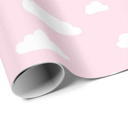 Witte Cartoon wolken op roze achtergrondpatroon Cadeaupapier (Rol Hoek)