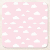 Witte Cartoon wolken op roze achtergrondpatroon Kartonnen Onderzetters (Voorkant)