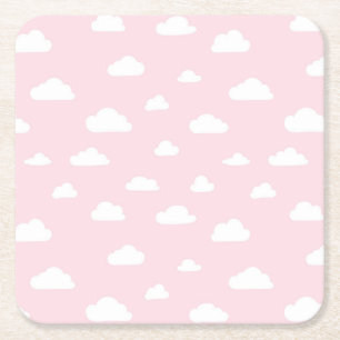 Witte Cartoon wolken op roze achtergrondpatroon Kartonnen Onderzetters