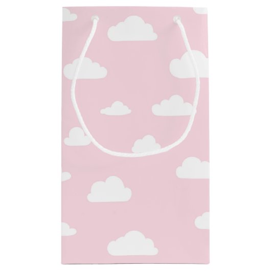 Witte Cartoon wolken op roze achtergrondpatroon Klein Cadeauzakje (Achterkant)