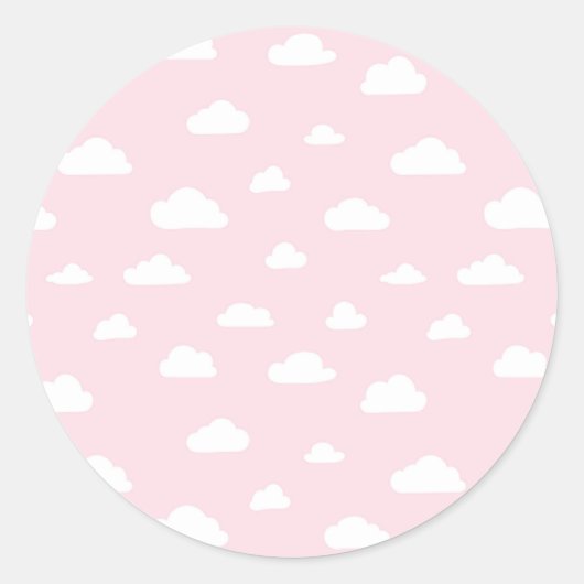 Witte Cartoon wolken op roze achtergrondpatroon Ronde Sticker (Voorkant)