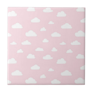 Witte Cartoon wolken op roze achtergrondpatroon Tegeltje