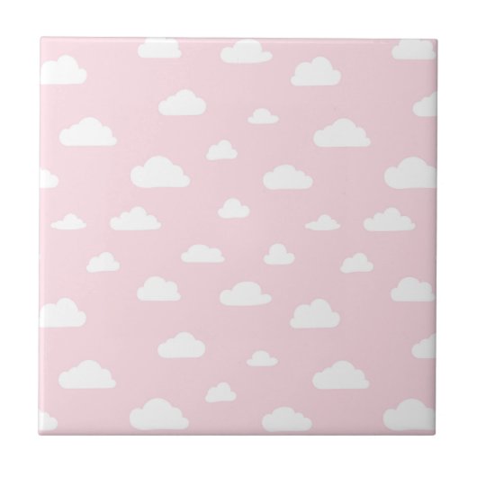 Witte Cartoon wolken op roze achtergrondpatroon Tegeltje (Voorkant)