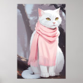 Witte Cat Pink Outfit Herfst Winter Manga Wall Art Poster (Voorkant)
