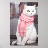 Witte Cat Pink Outfit Herfst Winter Manga Wall Art Poster (Voorkant)