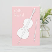 Witte Cello & Boog Muziek Recital Concert Roze Kaart (Staand voorkant)