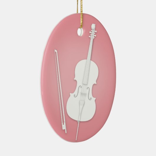 Witte Cello met Boog Roos roze muziek Keramisch Ornament (Rechts)