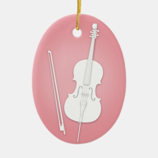 Witte Cello met Boog Roos roze muziek Keramisch Ornament (Voorkant)