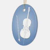 Witte Cello met standaard donkerblauwe muziek Keramisch Ornament (Links)