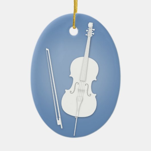Witte Cello met standaard donkerblauwe muziek Keramisch Ornament (Voorkant)
